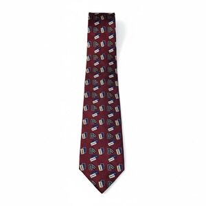 Hanover Square Mens 100% Silk Burgundy Geometric Pattern Neck Tie‎